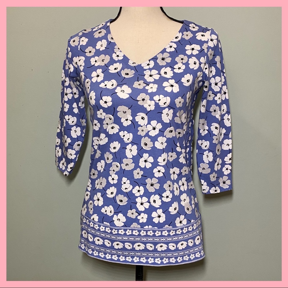 J.Jill Cotton Blend 3/4 Sleeve Flowered Top